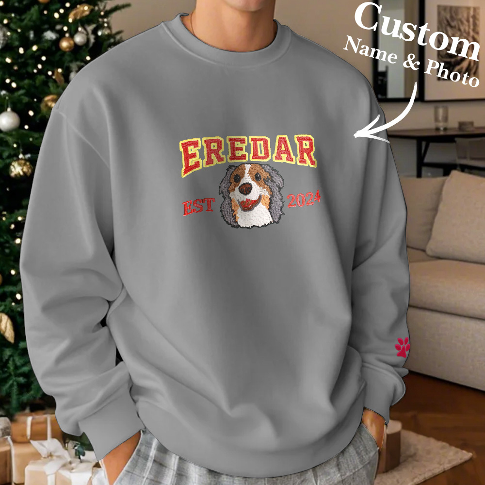 Custom Embroidered Sweatshirt With Pet Portrait Chrismas Gifts Embroidery Effect - SantaSocks