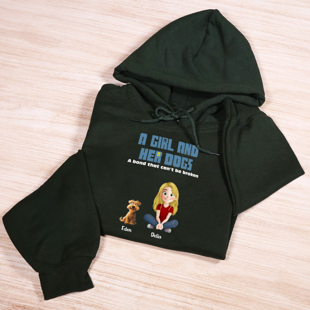 Custom Cartoon Hoodie Unbreakable Bond With My Dogs Personalized Name Cartoon Hoodie Gift