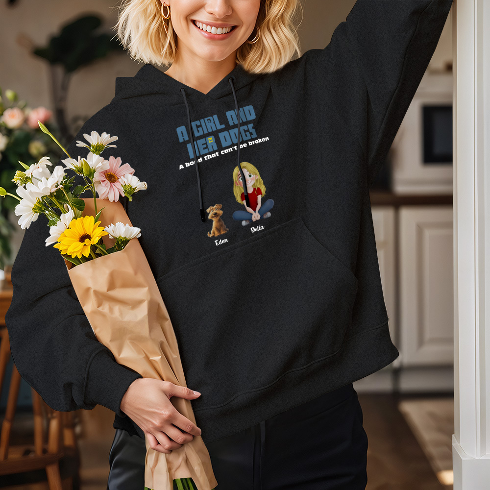 Custom Cartoon Hoodie Unbreakable Bond With My Dogs Personalized Name Cartoon Hoodie Gift