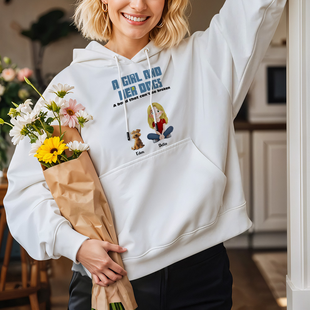Custom Cartoon Hoodie Unbreakable Bond With My Dogs Personalized Name Cartoon Hoodie Gift