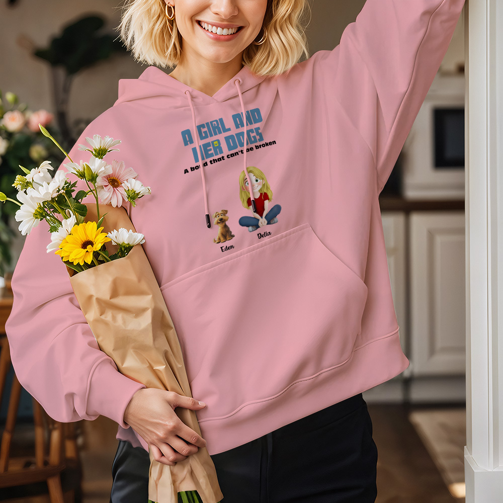 Custom Cartoon Hoodie Unbreakable Bond With My Dogs Personalized Name Cartoon Hoodie Gift