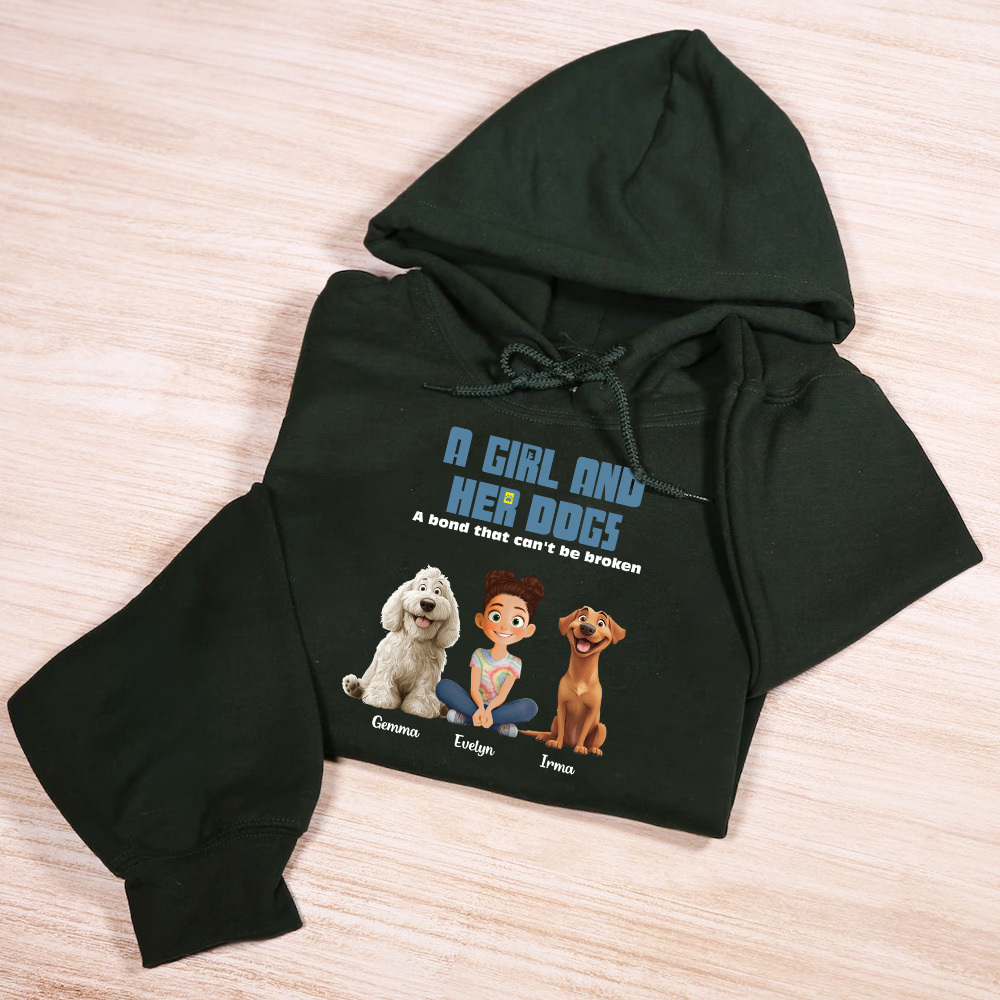 Custom Cartoon Hoodie Unbreakable Bond With My Dogs Personalized Name Cartoon Hoodie Gift