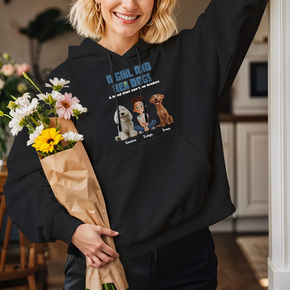 Custom Cartoon Hoodie Unbreakable Bond With My Dogs Personalized Name Cartoon Hoodie Gift