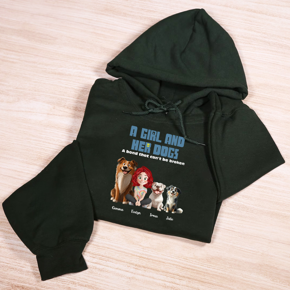 Custom Cartoon Hoodie Unbreakable Bond With My Dogs Personalized Name Cartoon Hoodie Gift