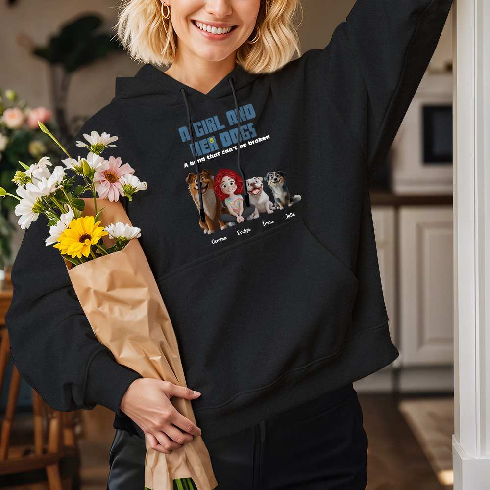 Custom Cartoon Hoodie Unbreakable Bond With My Dogs Personalized Name Cartoon Hoodie Gift