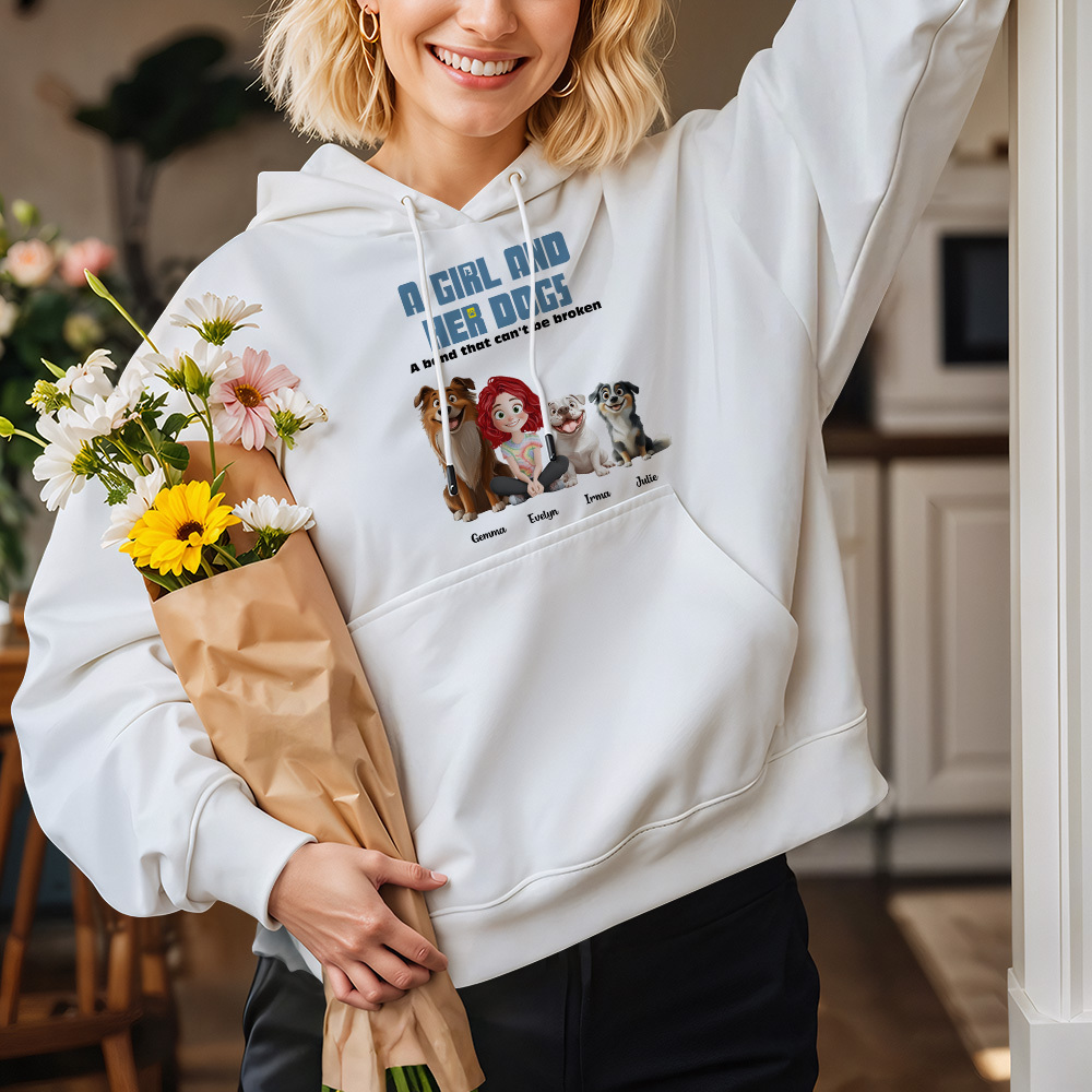 Custom Cartoon Hoodie Unbreakable Bond With My Dogs Personalized Name Cartoon Hoodie Gift
