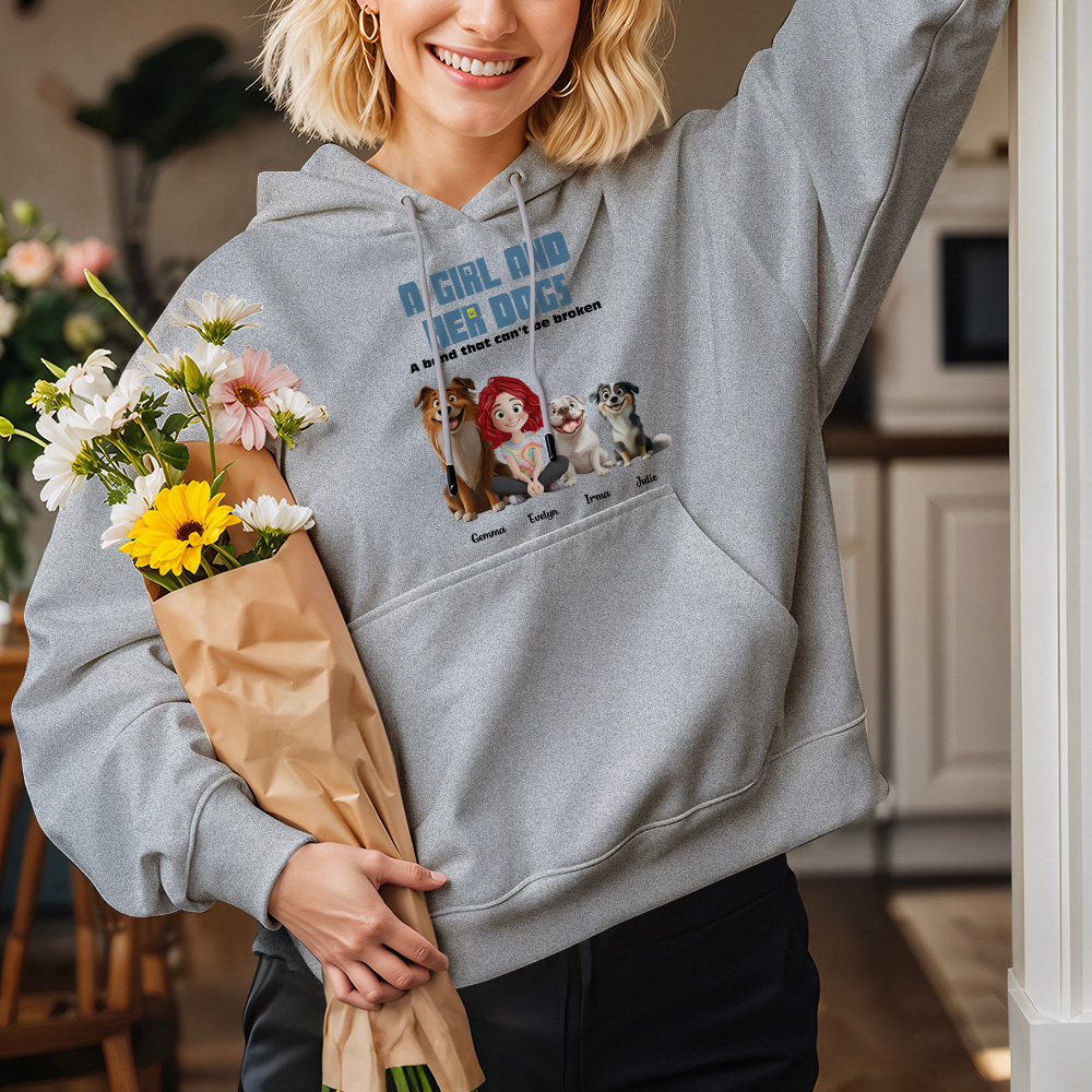 Custom Cartoon Hoodie Unbreakable Bond With My Dogs Personalized Name Cartoon Hoodie Gift