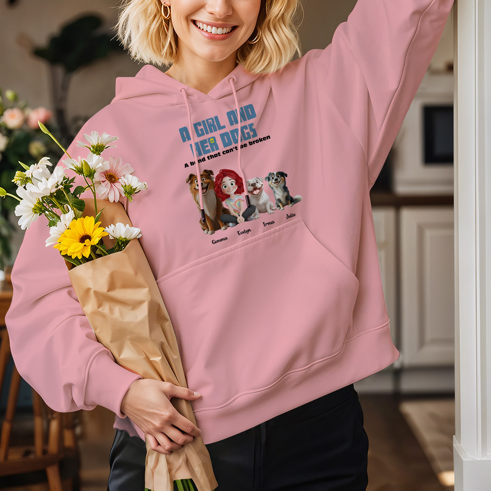 Custom Cartoon Hoodie Unbreakable Bond With My Dogs Personalized Name Cartoon Hoodie Gift