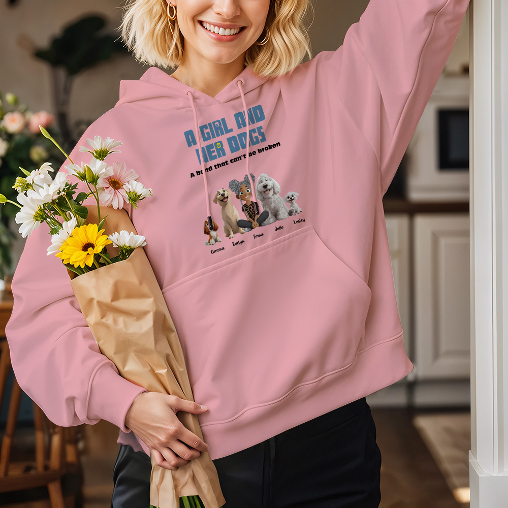 Custom Cartoon Hoodie Unbreakable Bond With My Dogs Personalized Name Cartoon Hoodie Gift