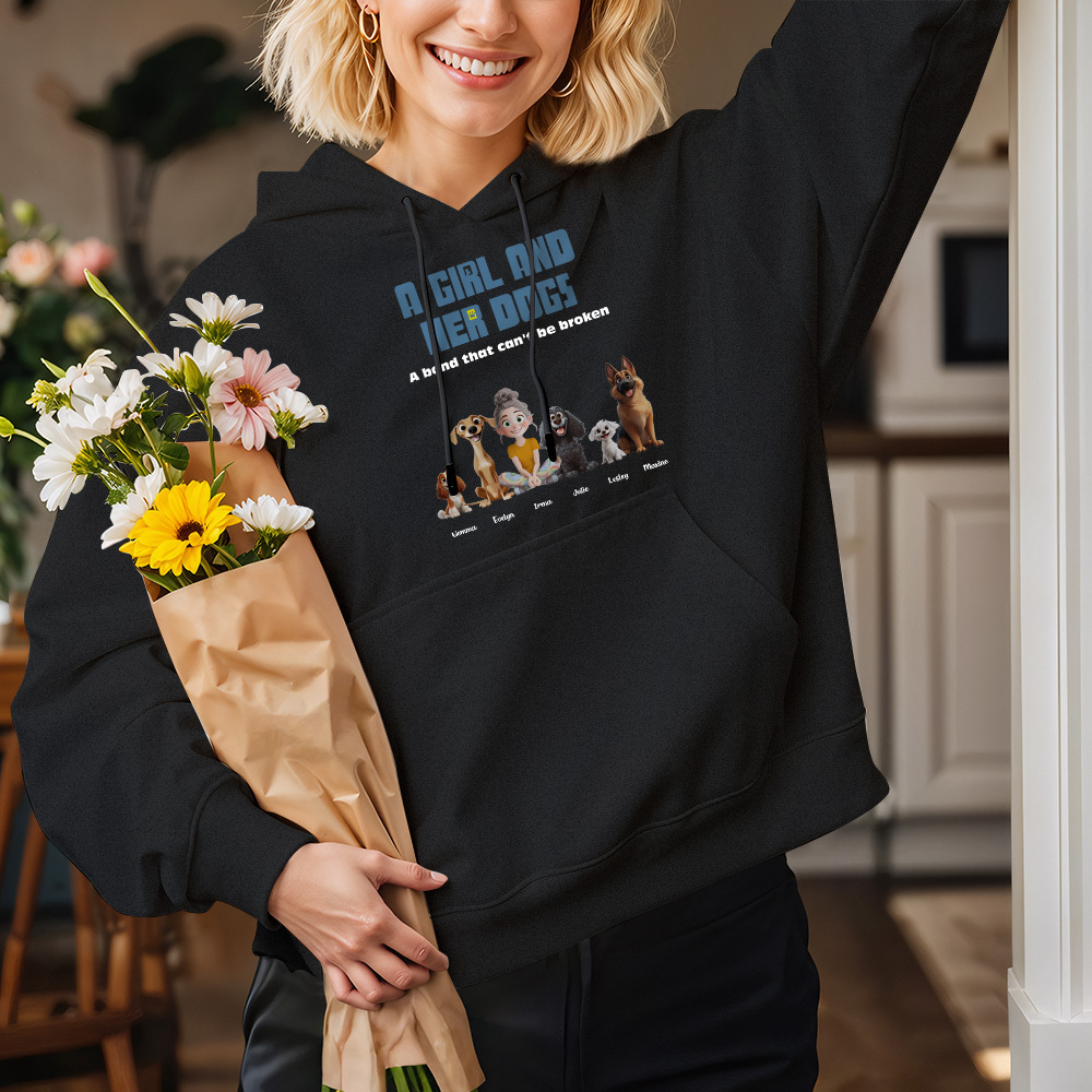 Custom Cartoon Hoodie Unbreakable Bond With My Dogs Personalized Name Cartoon Hoodie Gift