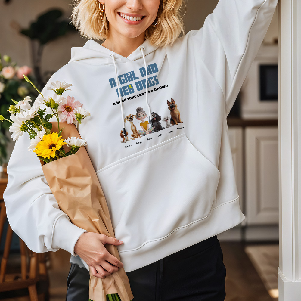 Custom Cartoon Hoodie Unbreakable Bond With My Dogs Personalized Name Cartoon Hoodie Gift