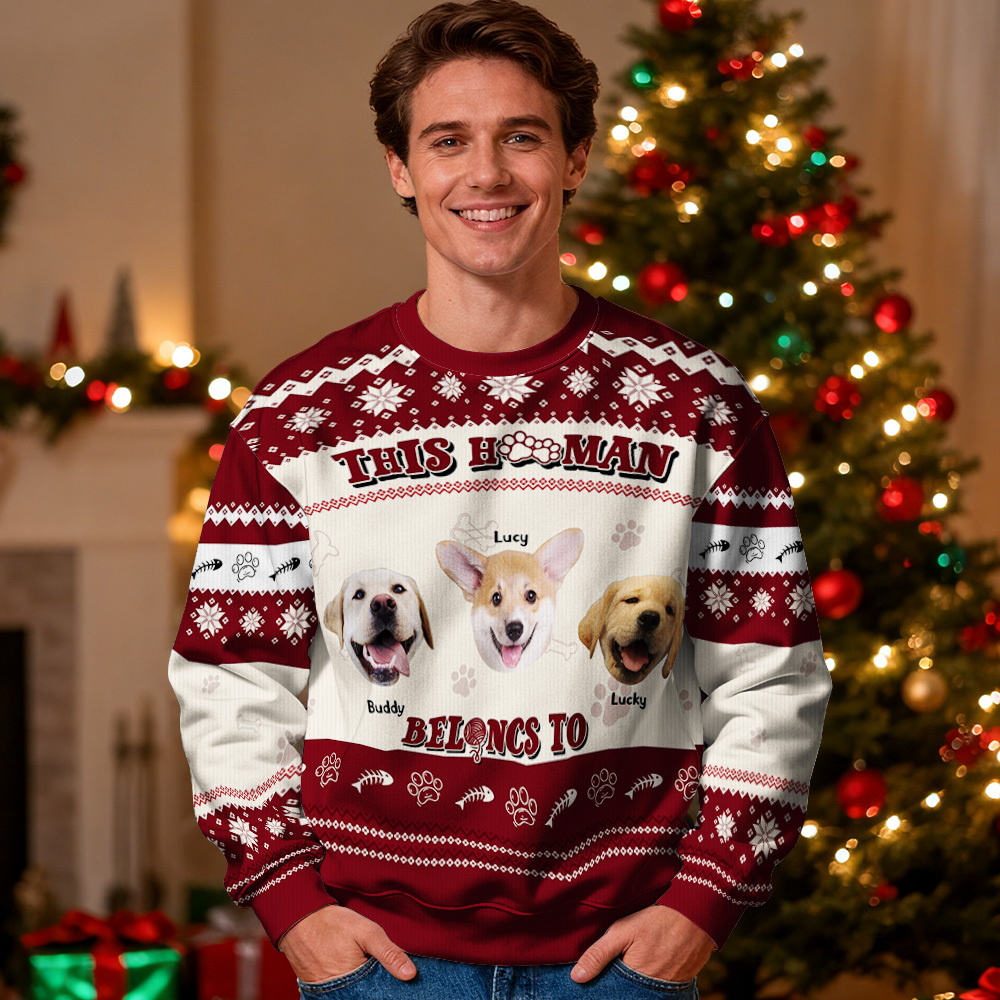 Custom Face Round Neck Hoodie Personalized Custom Photo Black Christmas Gifts For Family Cute Pet Face Sweater Xmas Leds Unisex Hoodies - SantaSocks