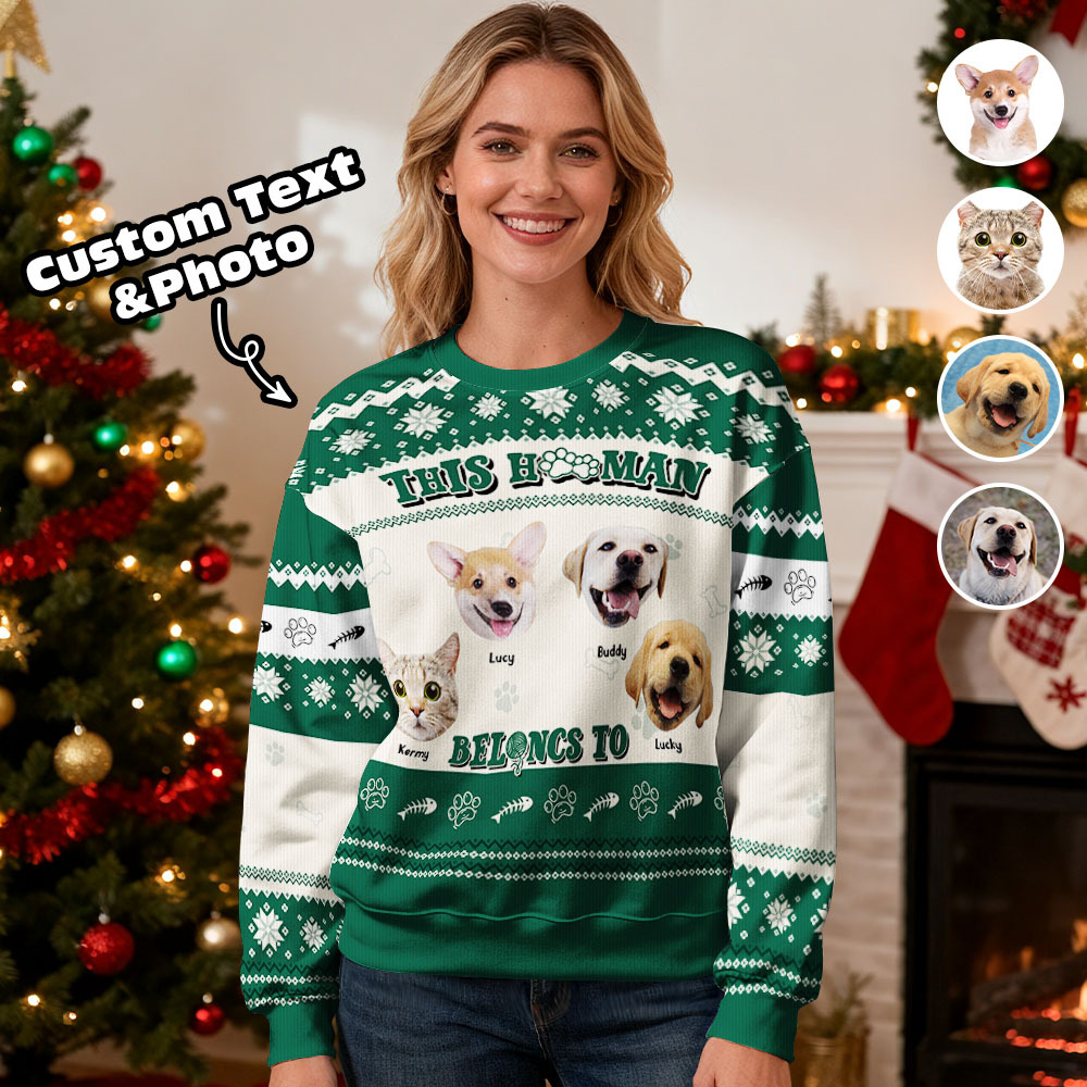 Custom Face Round Neck Hoodie Personalized Custom Photo Black Christmas Gifts For Family Cute Pet Face Sweater Xmas Leds Unisex Hoodies - SantaSocks