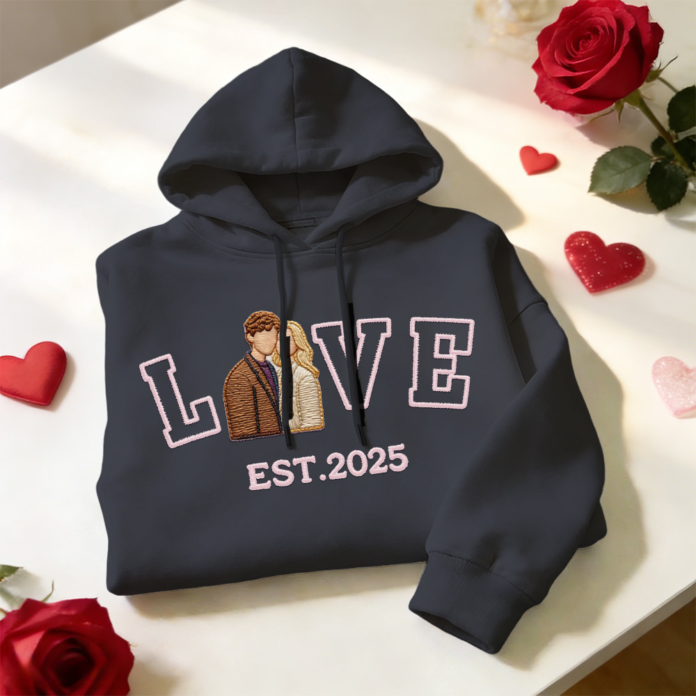 Personalized Embroidered Photo Couple LOVE Est Year Sweatshirt/Hoodie