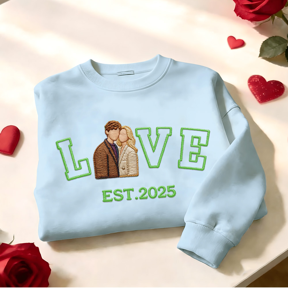 Personalized Embroidered Photo Couple LOVE Est Year Sweatshirt/Hoodie