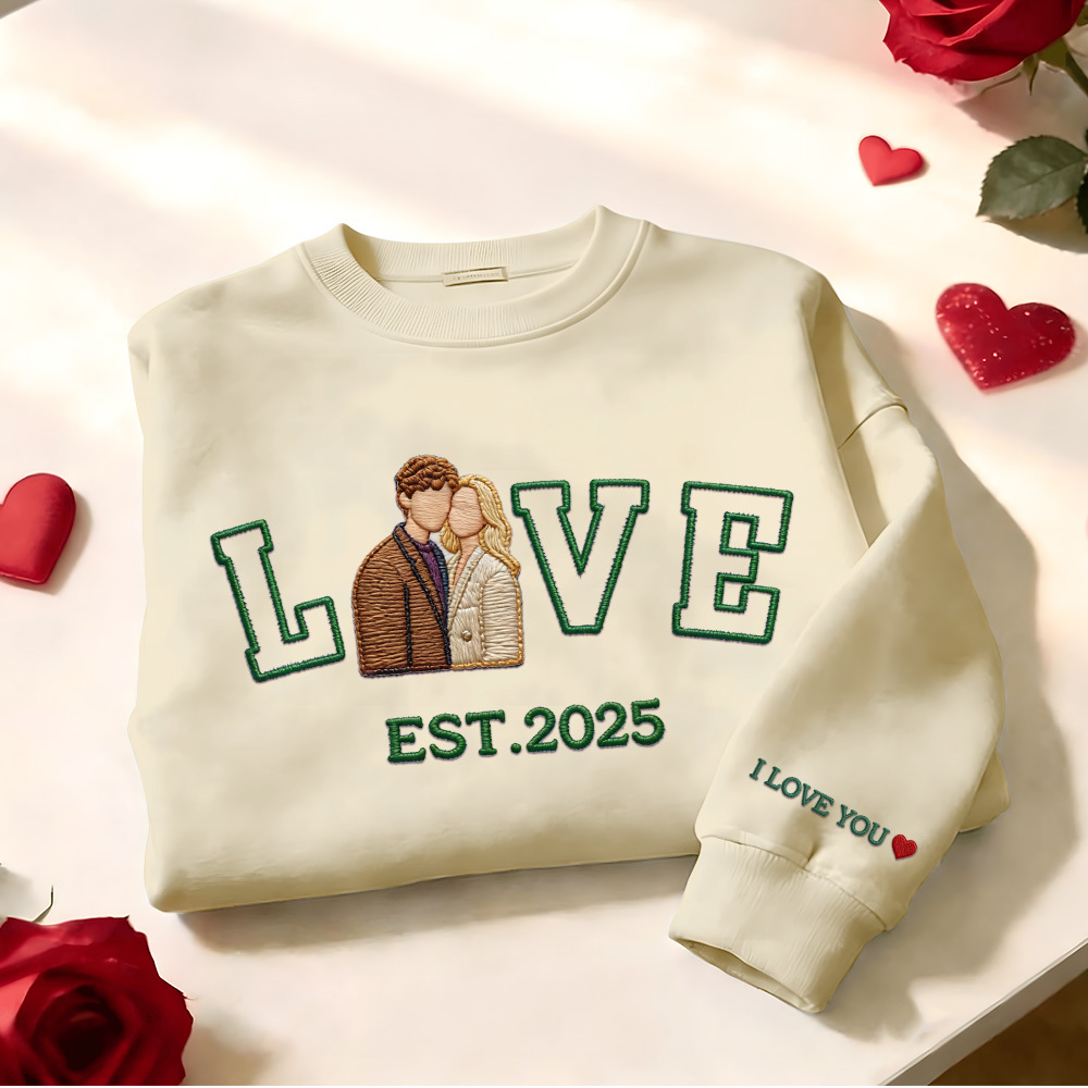 Personalized Embroidered Photo Couple LOVE Est Year Sweatshirt/Hoodie