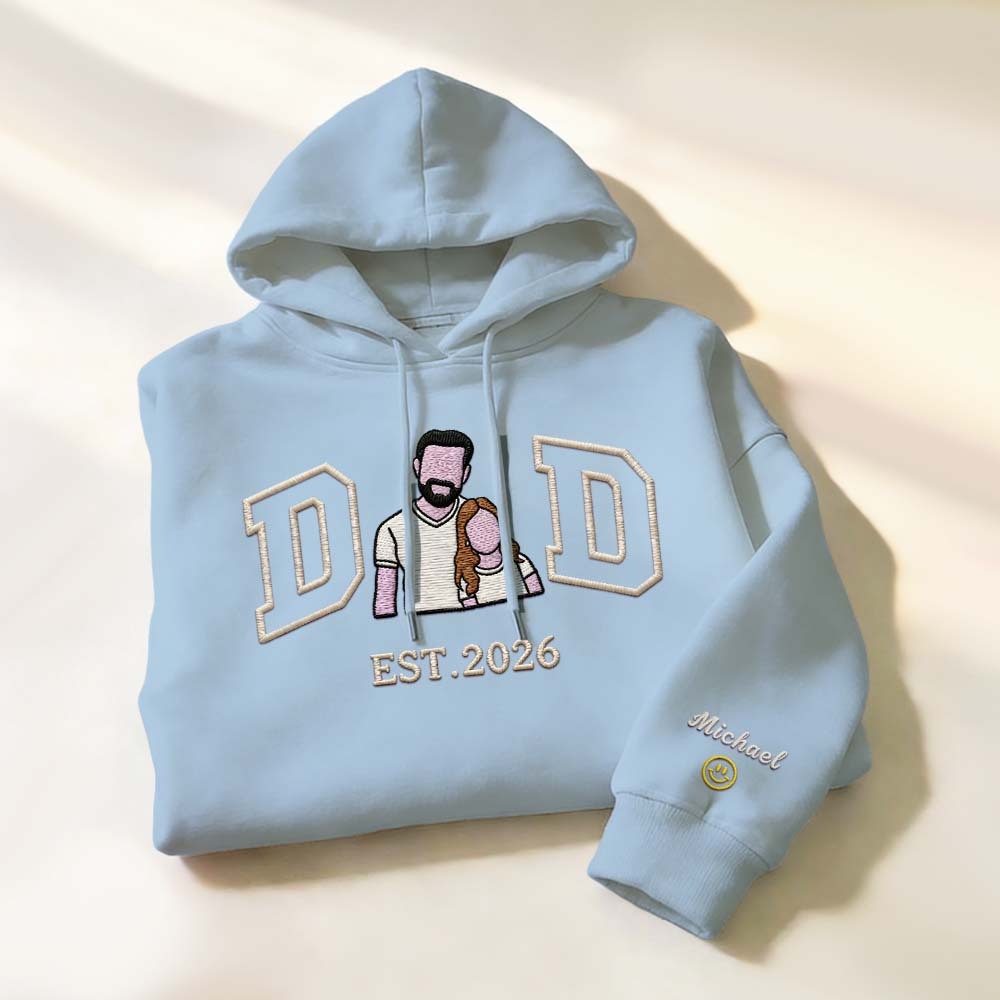 Sudadera Personalizada Con Retrato Bordado Para Papá, Regalo Del Día Del Padre, Regalo Personalizado Con Foto Familiar Y Retrato Bordado. - miscalcetinescaramx