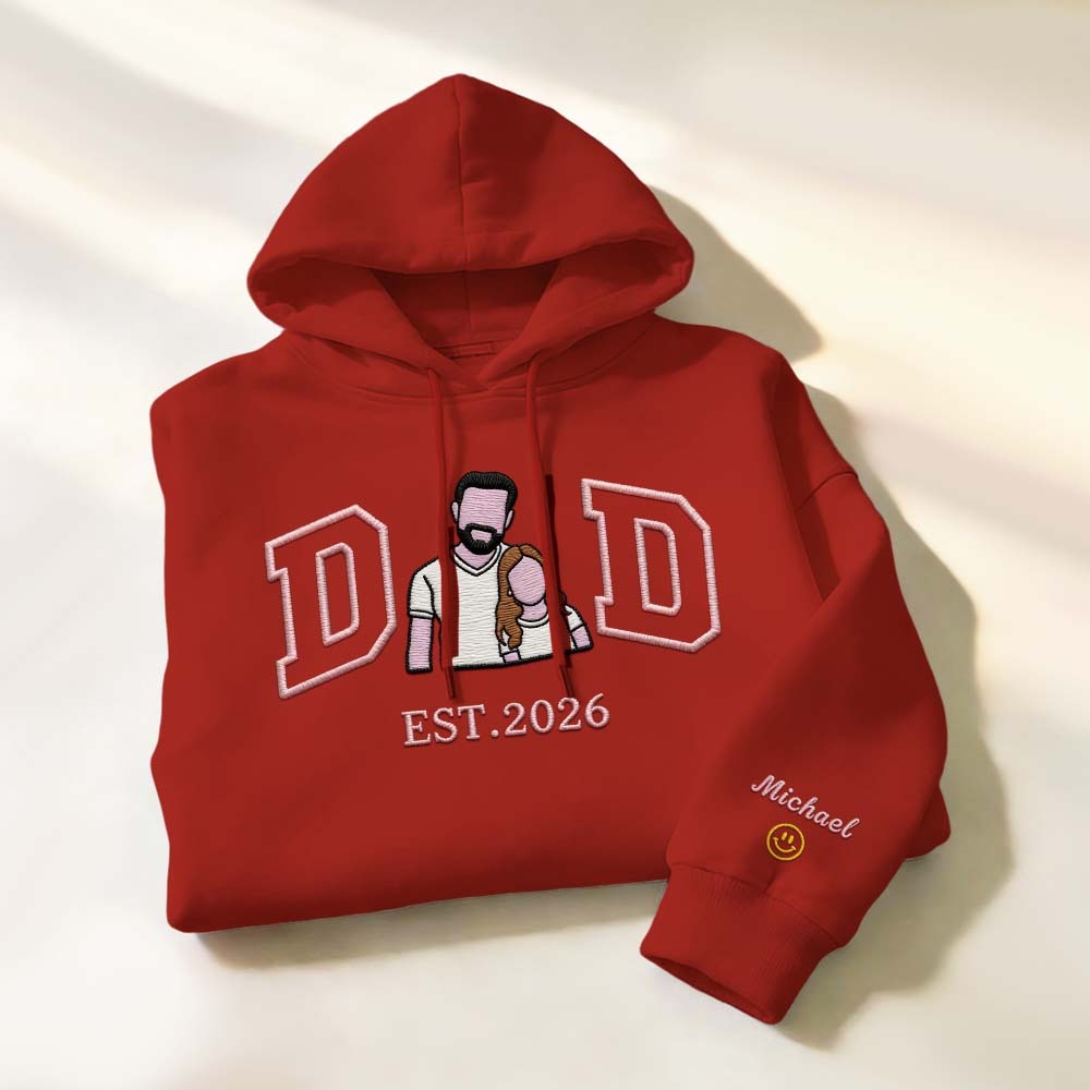 Sudadera Personalizada Con Retrato Bordado Para Papá, Regalo Del Día Del Padre, Regalo Personalizado Con Foto Familiar Y Retrato Bordado. - miscalcetinescaramx