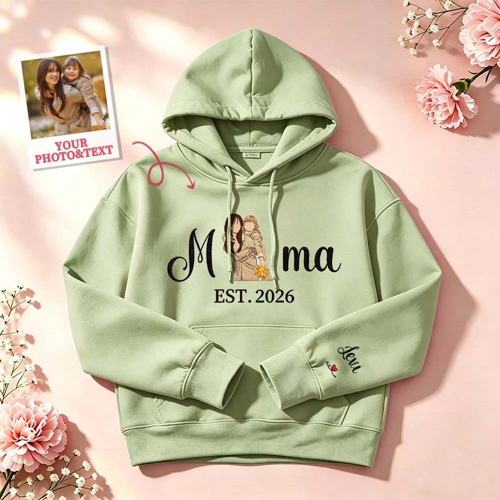 Custom Embroidered Mum Sweatshirt with Mum Kids Portrait