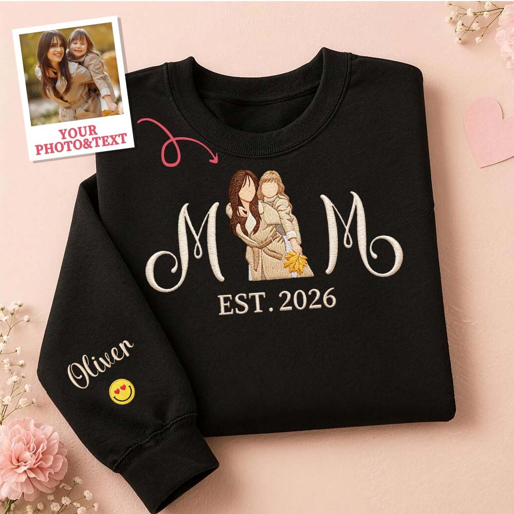 Custom Embroidered Mum Sweatshirt with Mum Kids Portrait