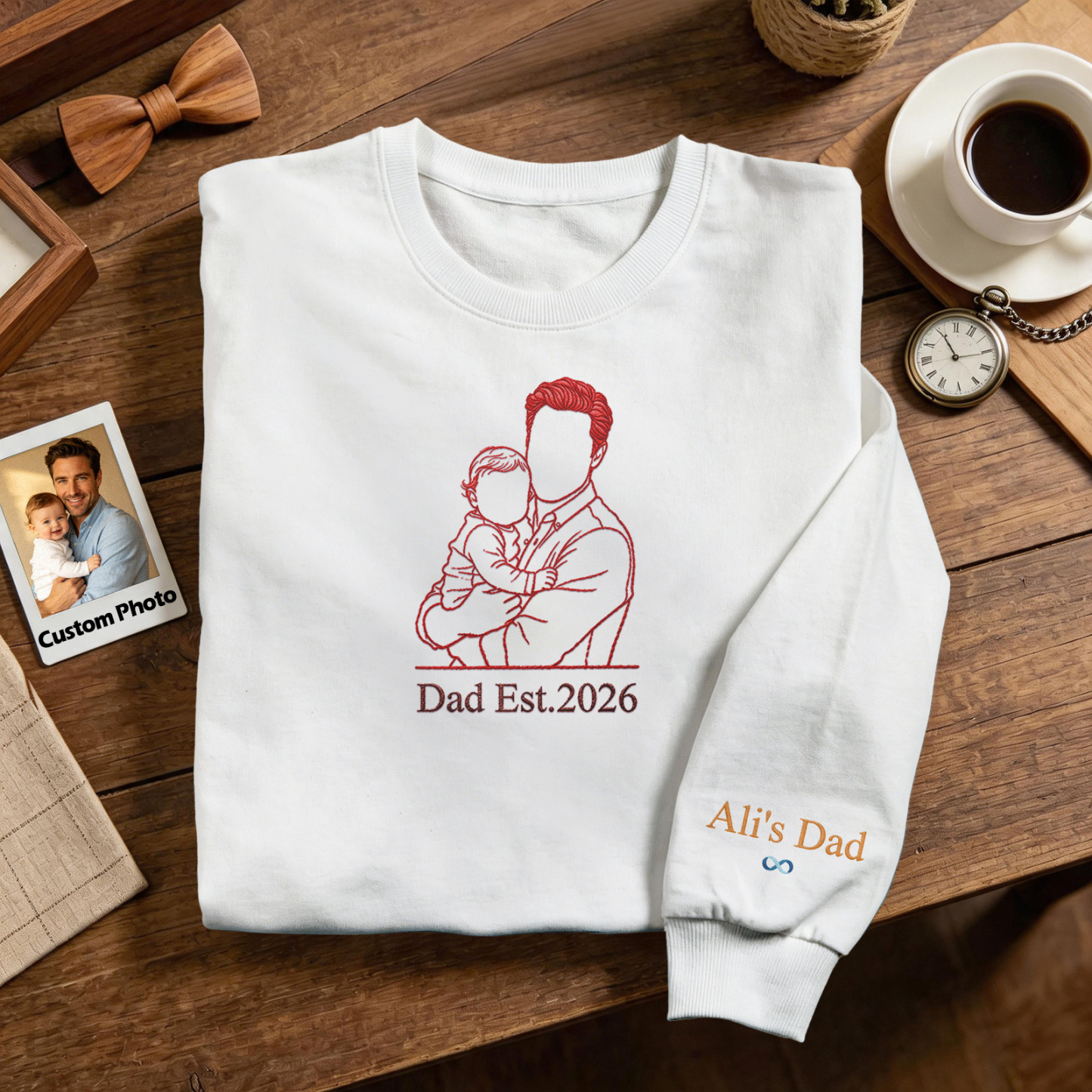 Custom Full Color Embroidered Sweatshirt Portrait Couple/Dad/Mom Family Gift Personalized Fathers Day Gift Idea