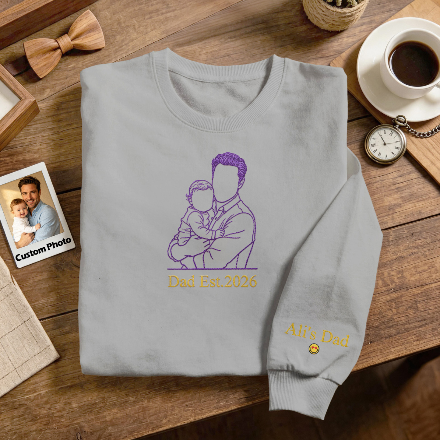 Custom Full Color Embroidered Sweatshirt Portrait Couple/Dad/Mom Family Gift Personalized Fathers Day Gift Idea