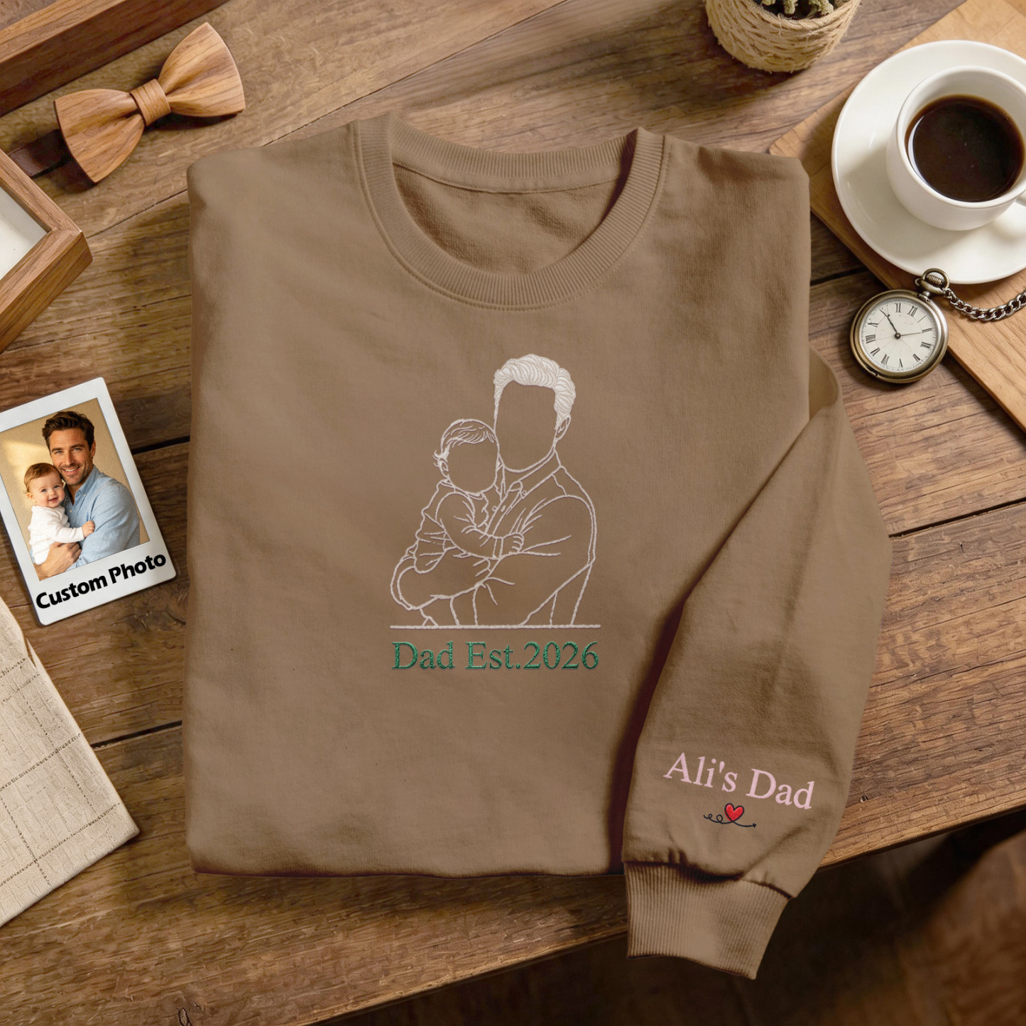 Custom Full Color Embroidered Sweatshirt Portrait Couple/Dad/Mom Family Gift Personalized Fathers Day Gift Idea
