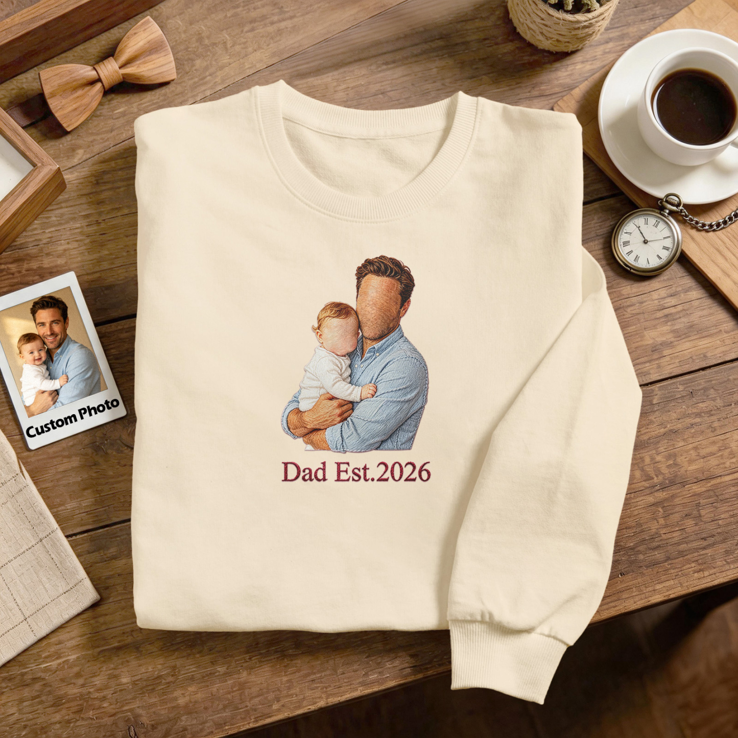 Custom Full Color Embroidered Sweatshirt Portrait Couple/Dad/Mom Family Gift Personalized Fathers Day Gift Idea