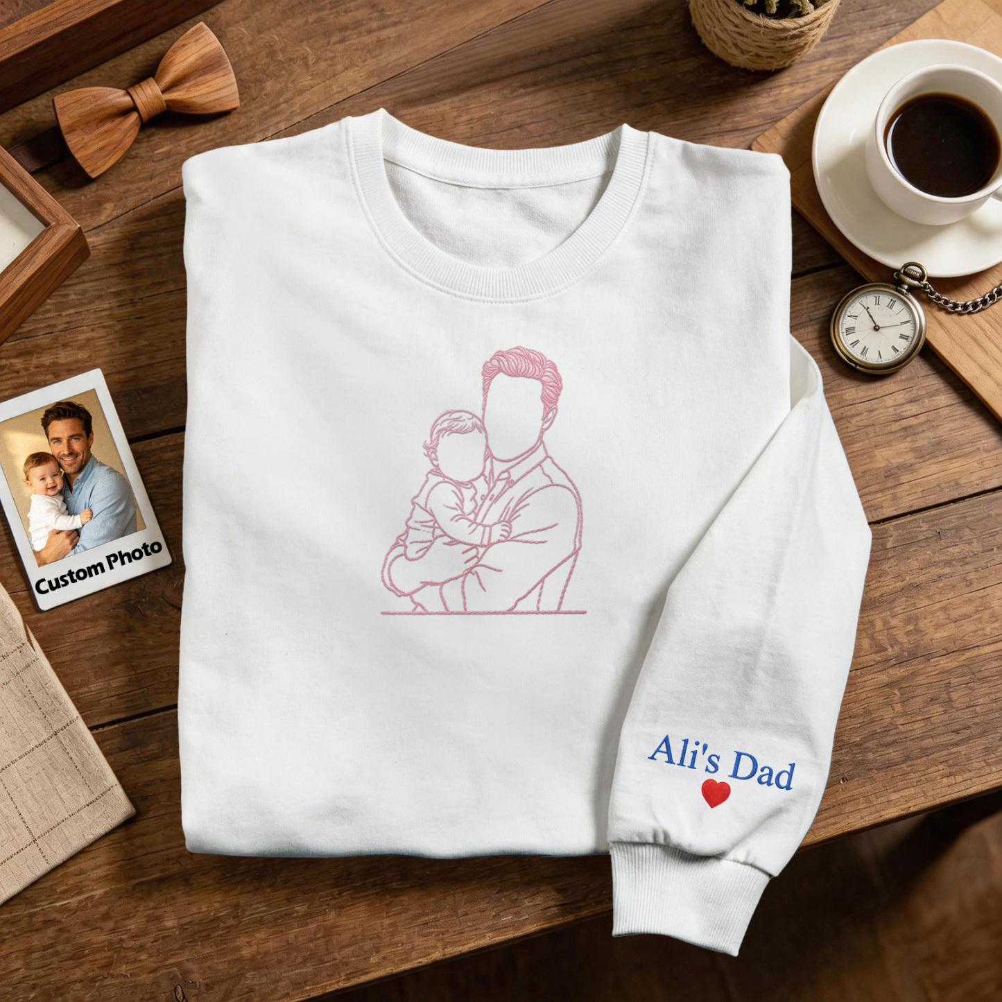 Custom Full Color Embroidered Sweatshirt Portrait Couple/Dad/Mom Family Gift Personalized Fathers Day Gift Idea