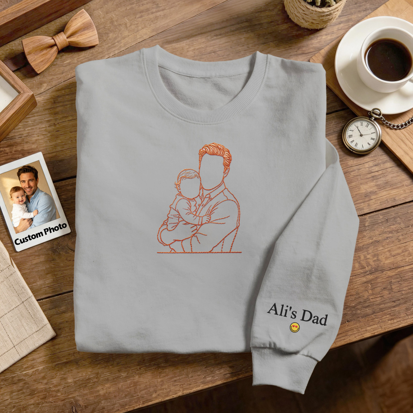 Custom Full Color Embroidered Sweatshirt Portrait Couple/Dad/Mom Family Gift Personalized Fathers Day Gift Idea