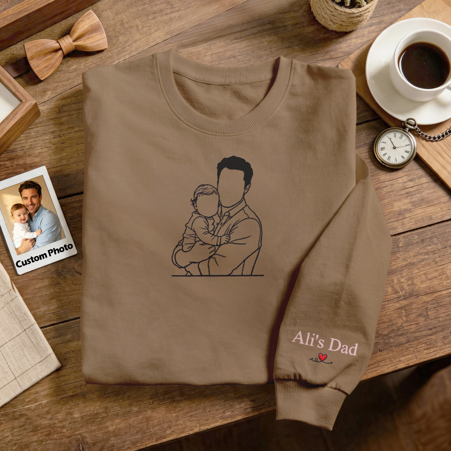 Custom Full Color Embroidered Sweatshirt Portrait Couple/Dad/Mom Family Gift Personalized Fathers Day Gift Idea