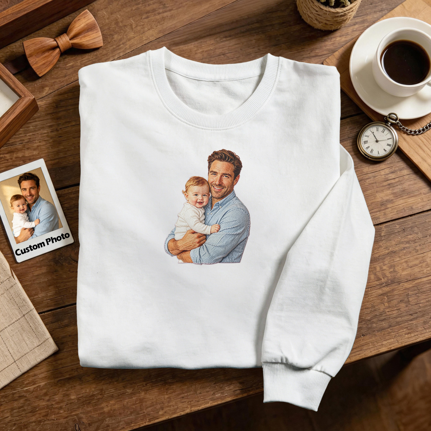 Custom Full Color Embroidered Sweatshirt Portrait Couple/Dad/Mom Family Gift Personalized Fathers Day Gift Idea