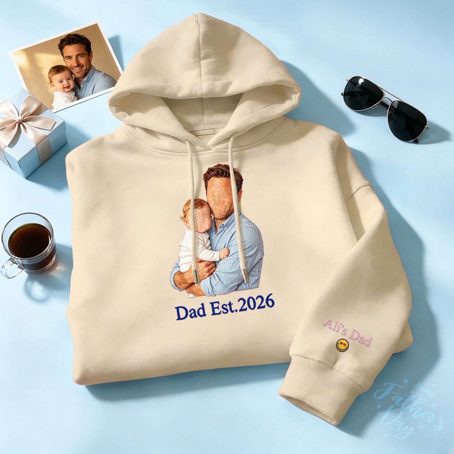 Custom Full Color Embroidered Sweatshirt Portrait Couple/Dad/Mom Family Gift Personalized Fathers Day Gift Idea
