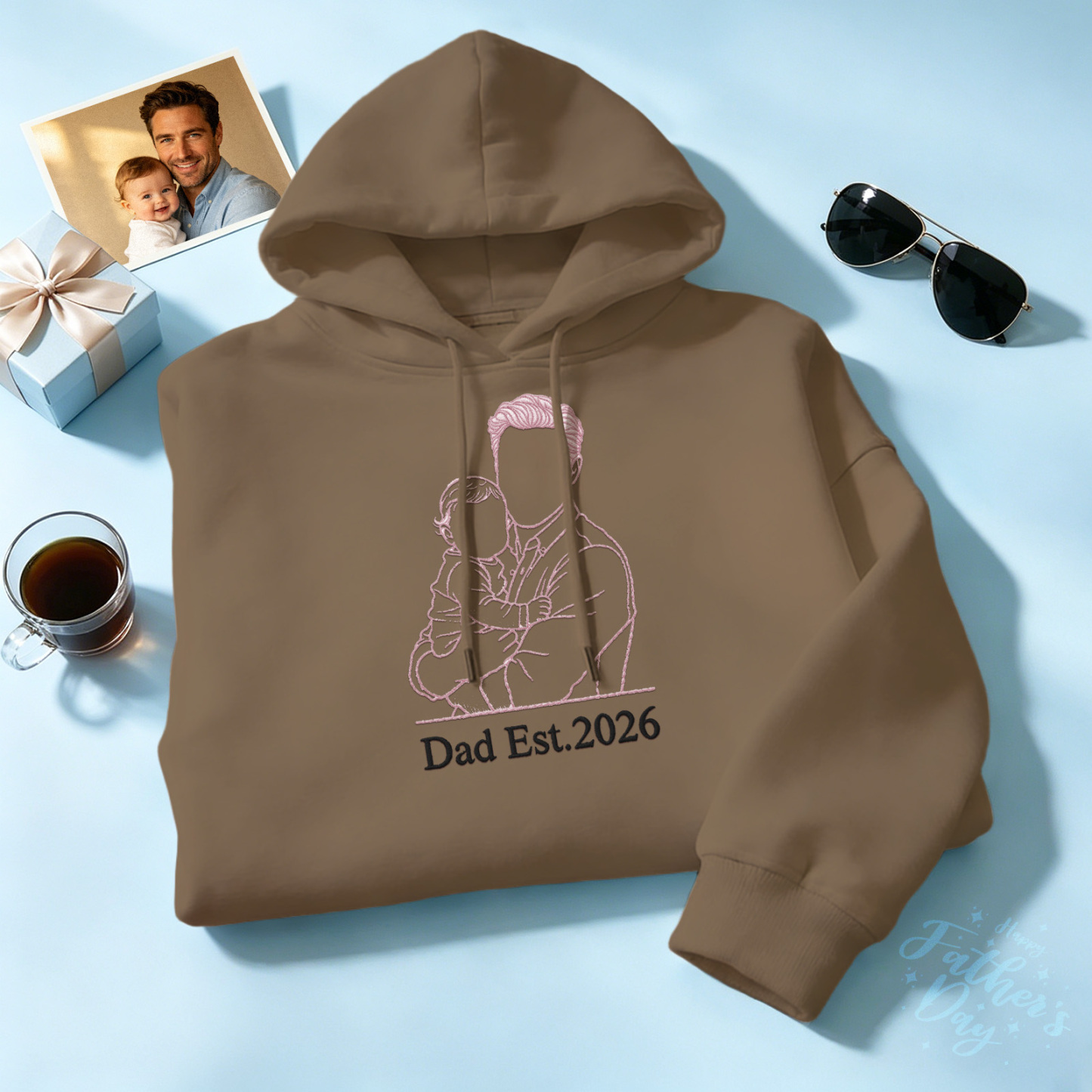 Custom Full Color Embroidered Sweatshirt Portrait Couple/Dad/Mom Family Gift Personalized Fathers Day Gift Idea