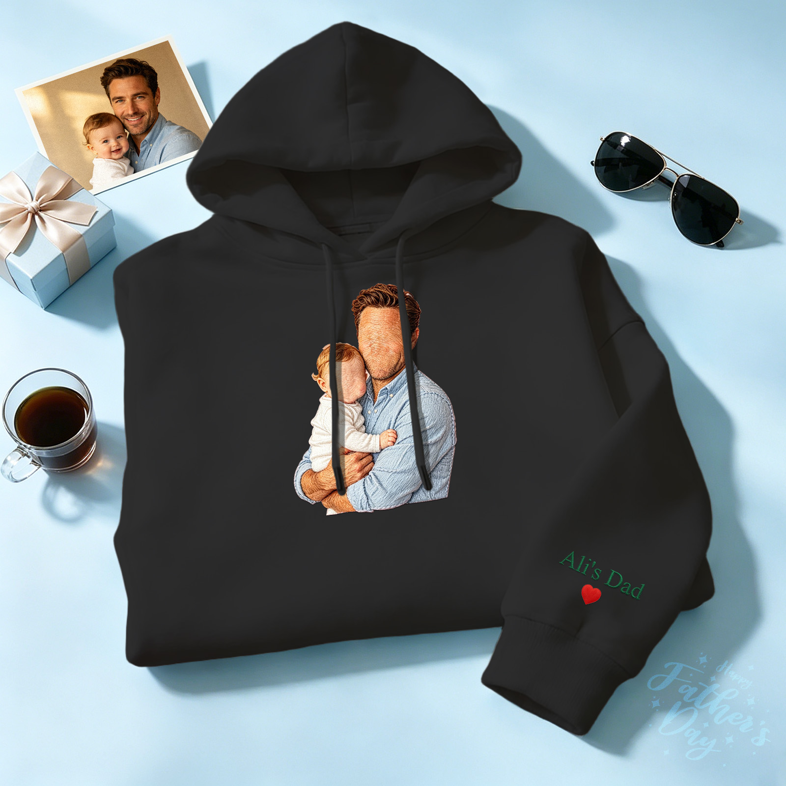 Custom Full Color Embroidered Sweatshirt Portrait Couple/Dad/Mom Family Gift Personalized Fathers Day Gift Idea