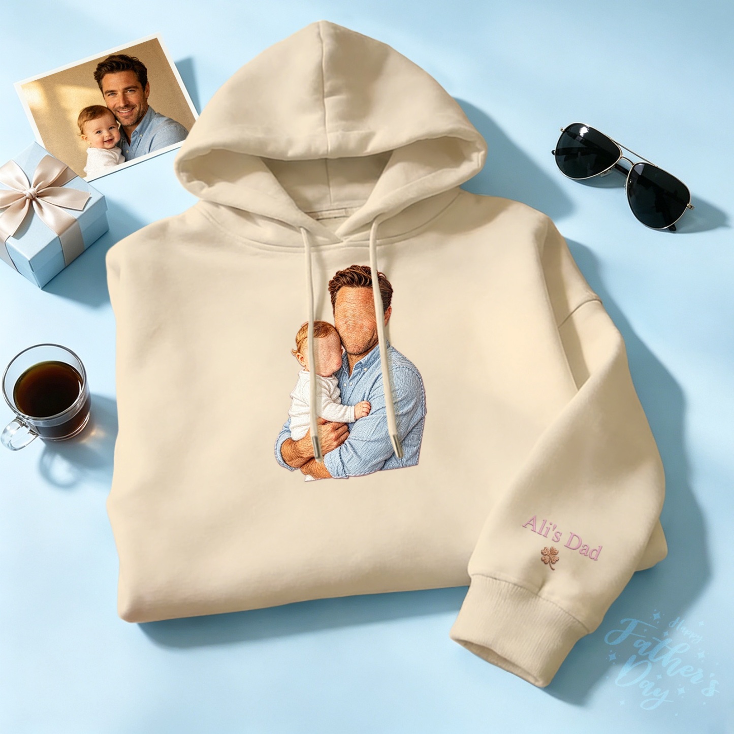 Custom Full Color Embroidered Sweatshirt Portrait Couple/Dad/Mom Family Gift Personalized Fathers Day Gift Idea