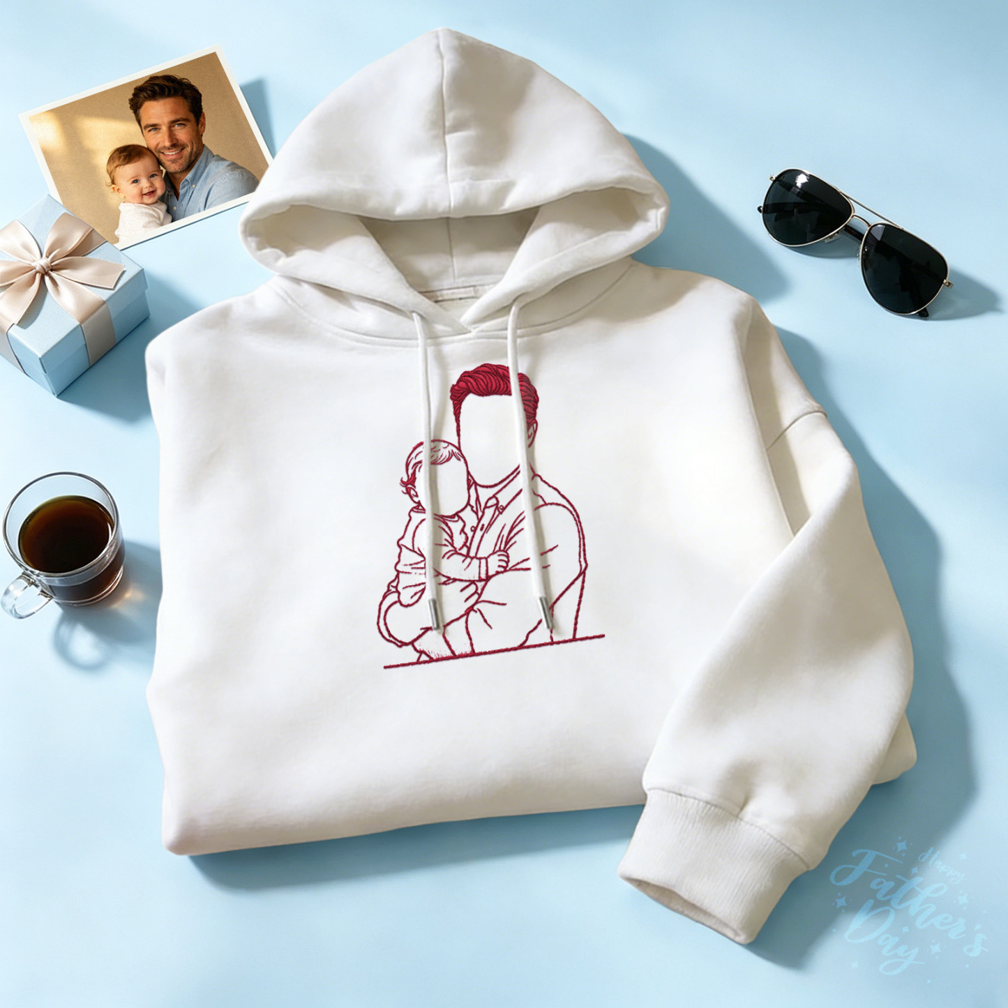 Custom Full Color Embroidered Sweatshirt Portrait Couple/Dad/Mom Family Gift Personalized Fathers Day Gift Idea