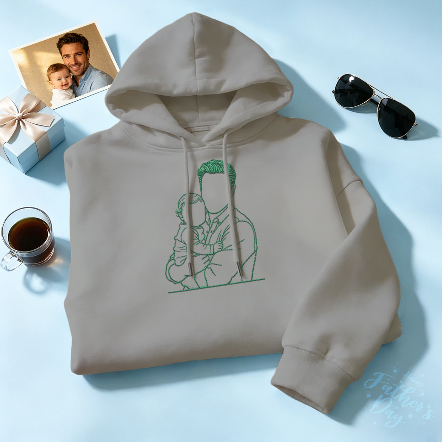 Custom Full Color Embroidered Sweatshirt Portrait Couple/Dad/Mom Family Gift Personalized Fathers Day Gift Idea