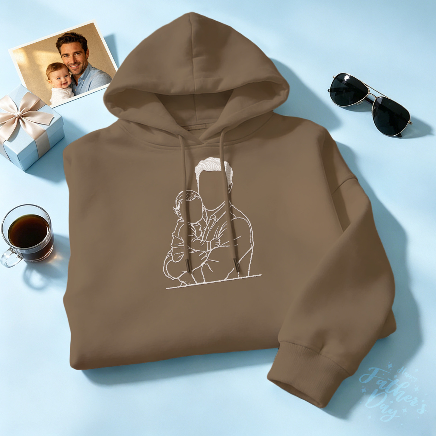 Custom Full Color Embroidered Sweatshirt Portrait Couple/Dad/Mom Family Gift Personalized Fathers Day Gift Idea