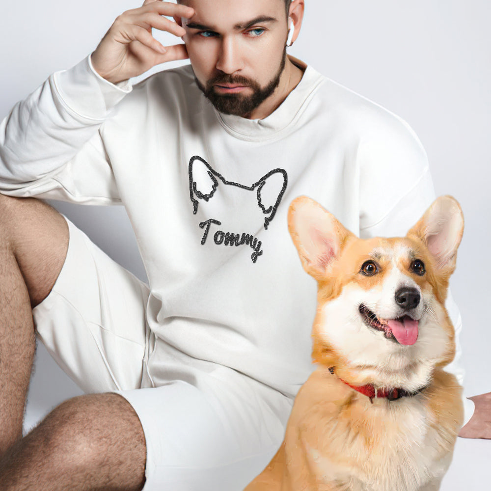 Personalized Dog Ears Sweatshirt with Name Custom Embroider Hoodie Gift for Dog Lover