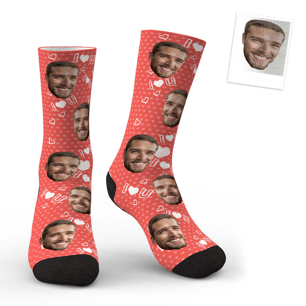 3D Preview Custom Face I Love U Socks - SantaSocks