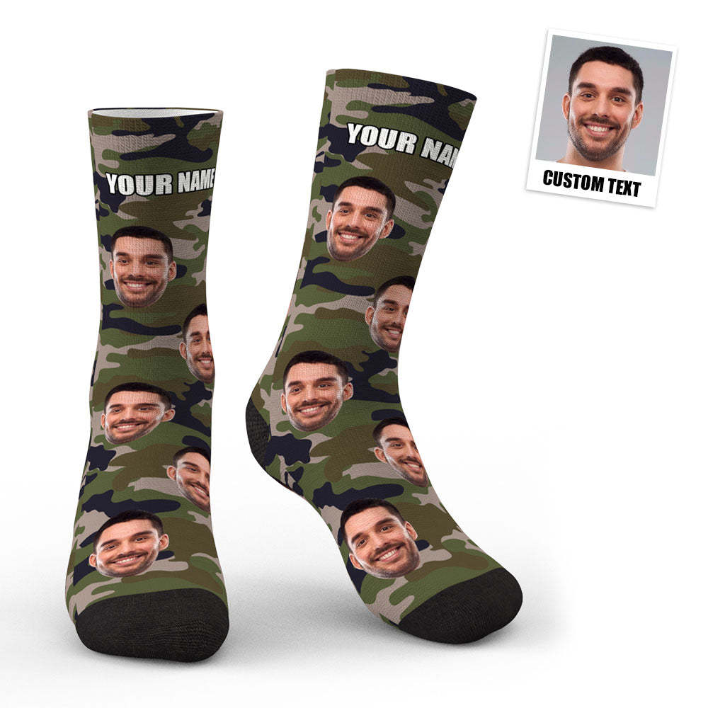 3D Preview Custom Face Green Camo Design Socks - SantaSocks
