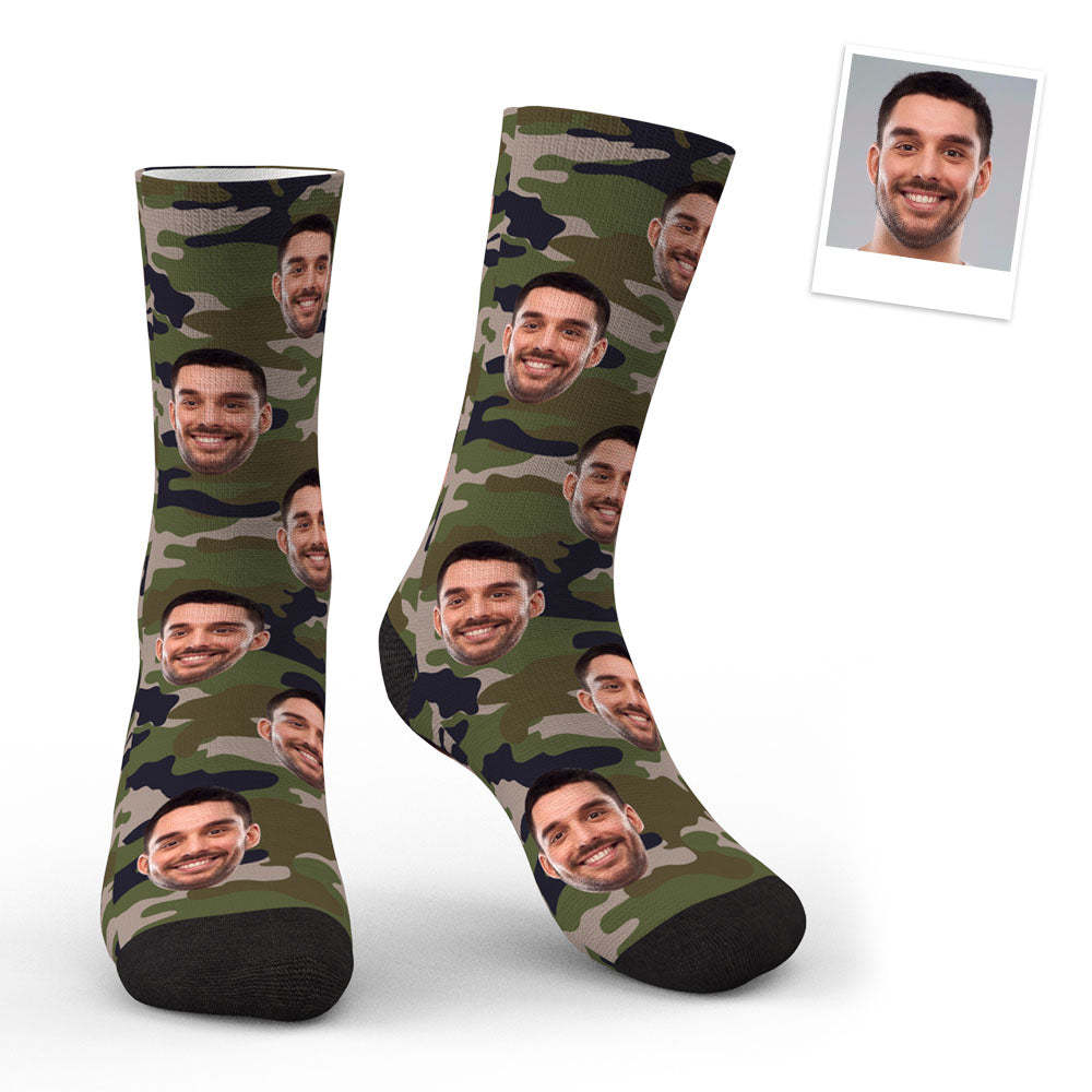 3D Preview Custom Face Green Camo Design Socks - SantaSocks