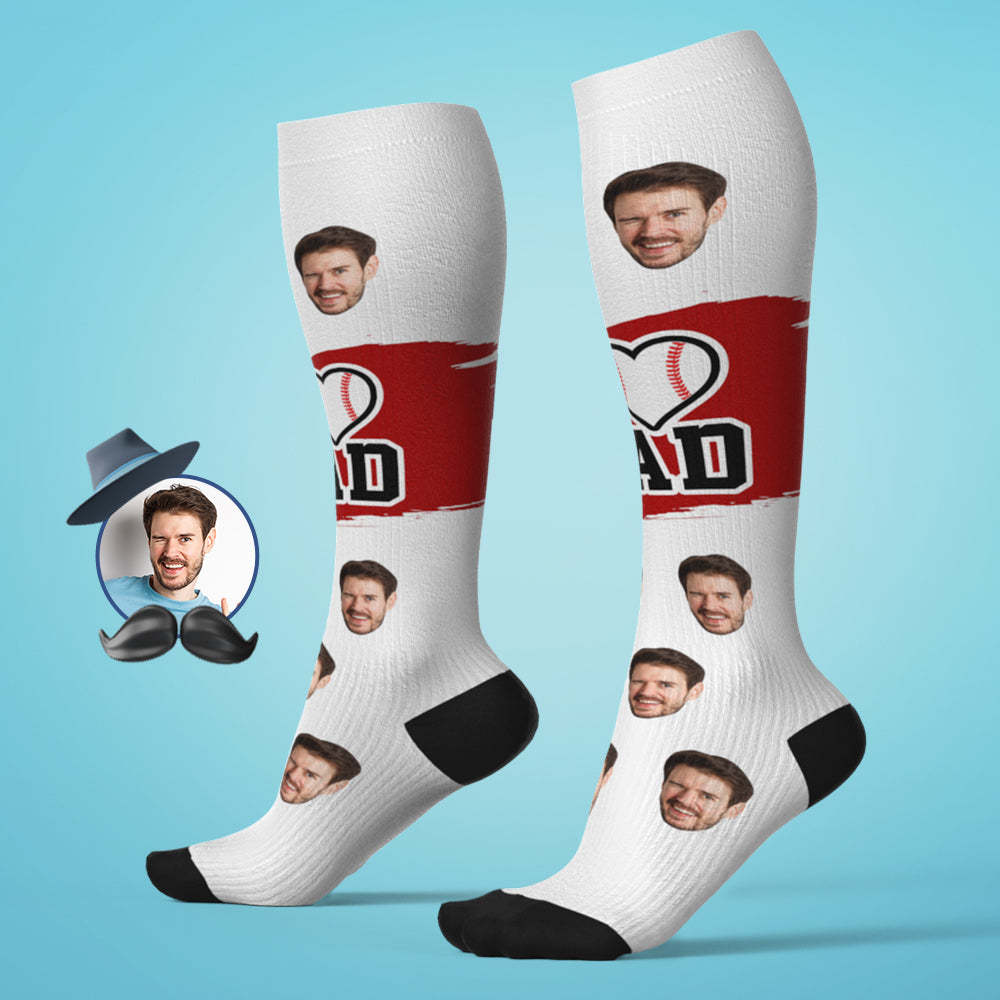 Custom I Heart Dad Knee High Socks Personalized Compression Father's Day Tournament Sport Team Baseball Softball Soccer - SantaSocks