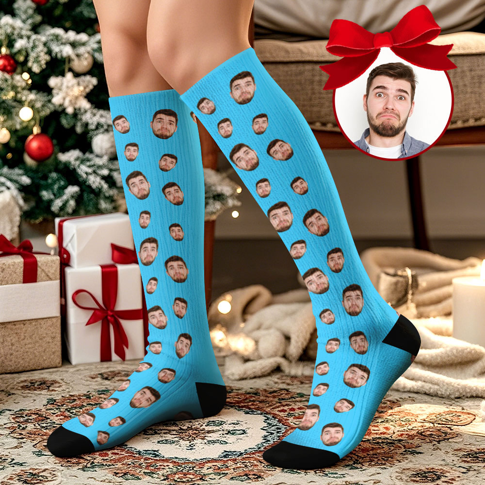 Christmas Gifts Custom Face Knee High Socks Personalized Socks Merry Christmas