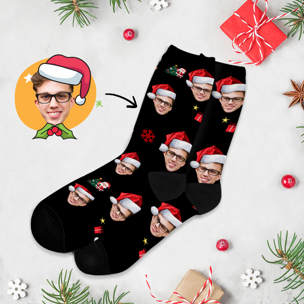 Chrismas Socks Custom Full Face Photo Socks Personalized Funny Custom Design Best Gift Idea for Xmas Multicolor - SantaSocks