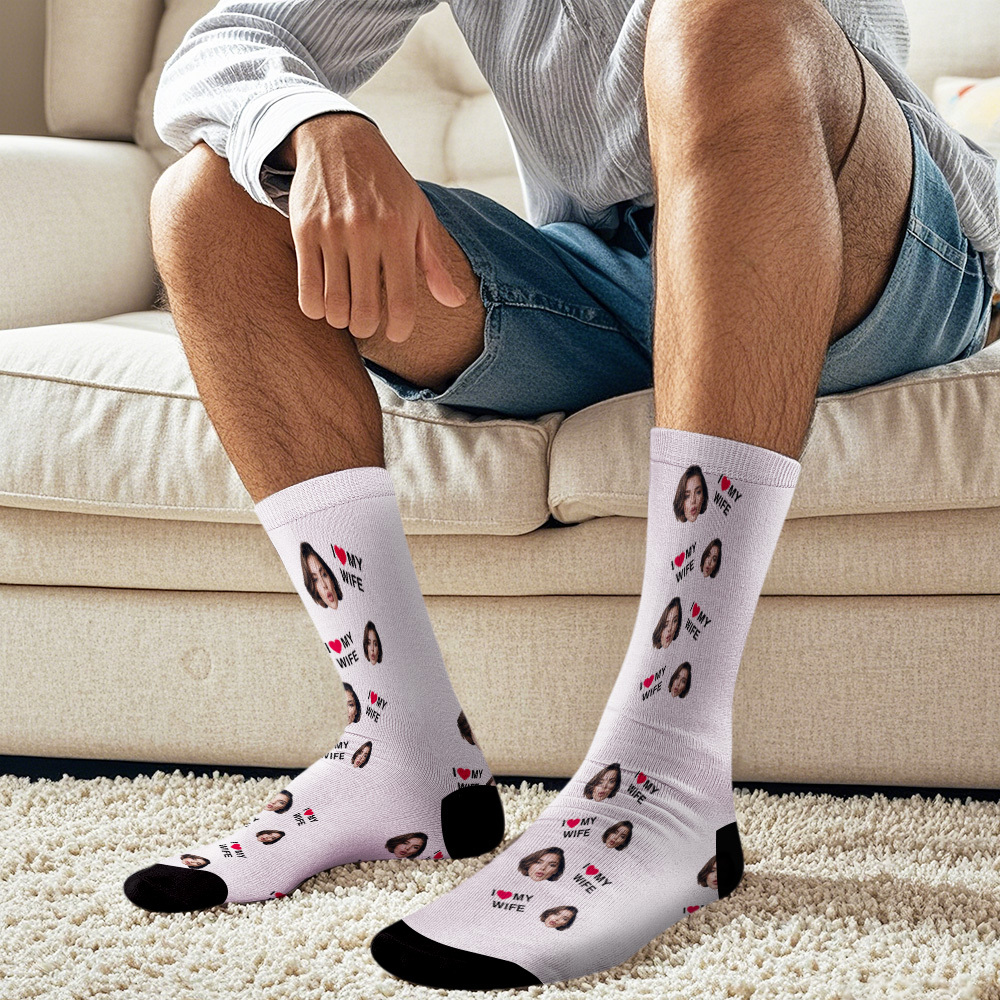 Custom Face Socks Gift I Love My Wife Face Socks