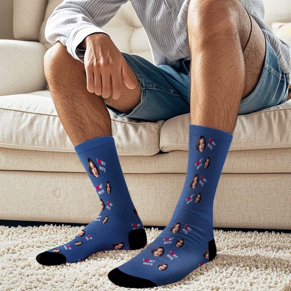 Custom Face Socks Gift I Love My Wife Face Socks