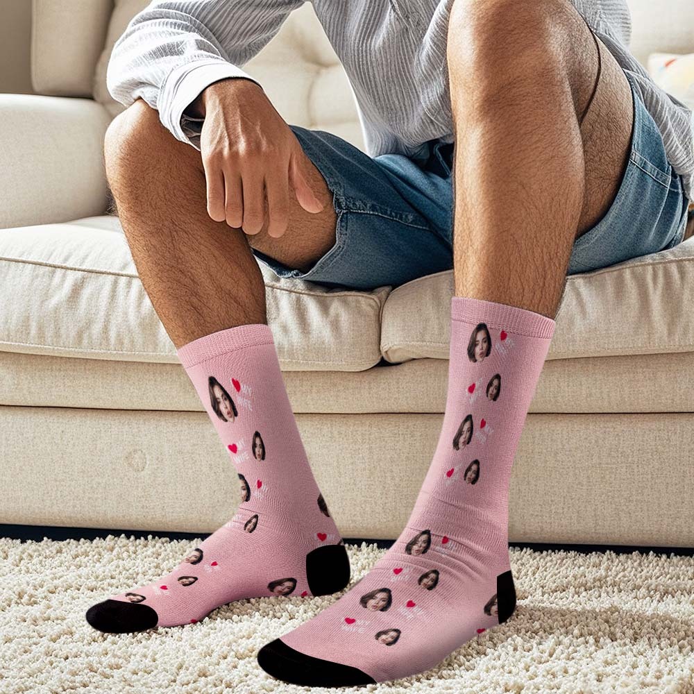 Custom Face Socks Gift I Love My Wife Face Socks