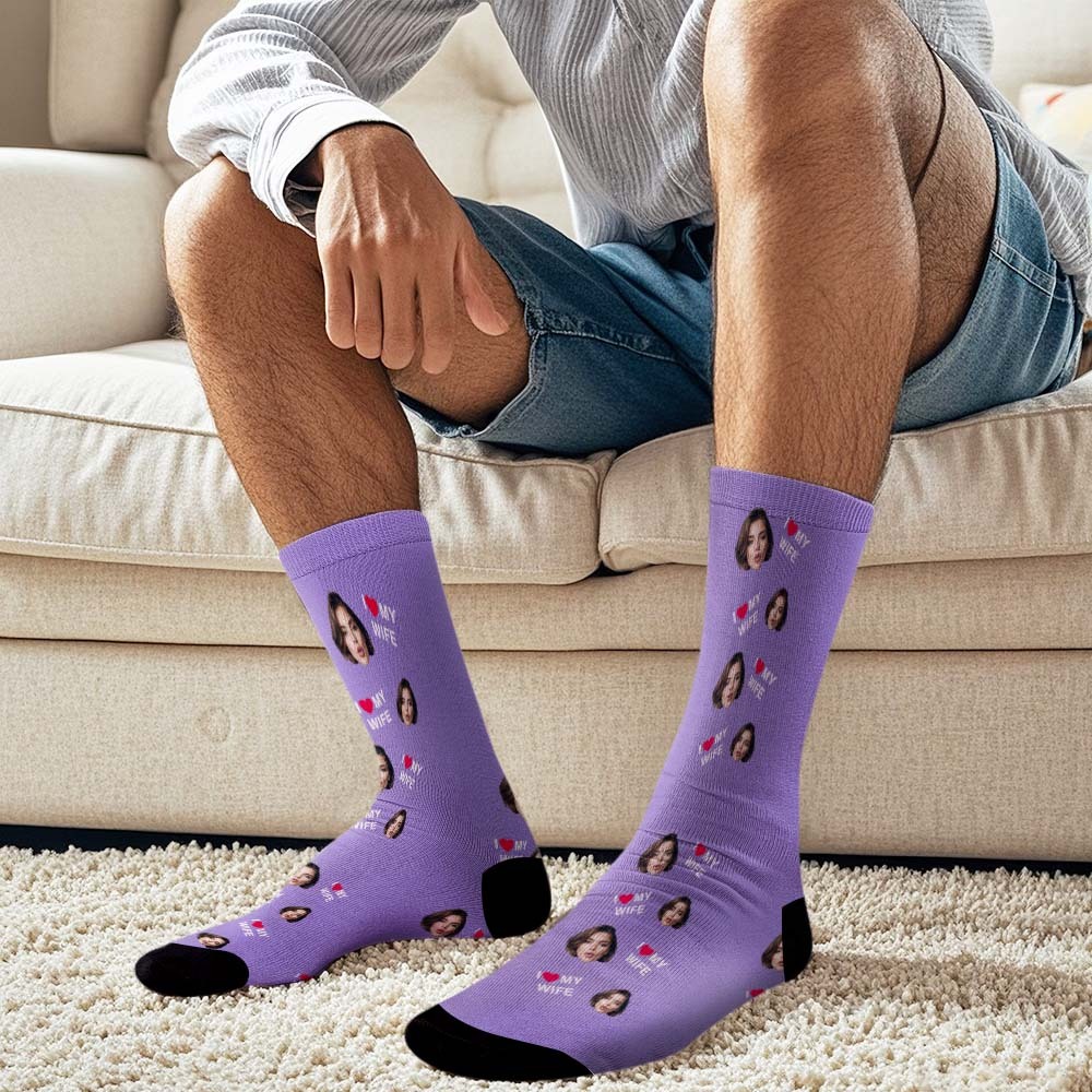 Custom Face Socks Gift I Love My Wife Face Socks